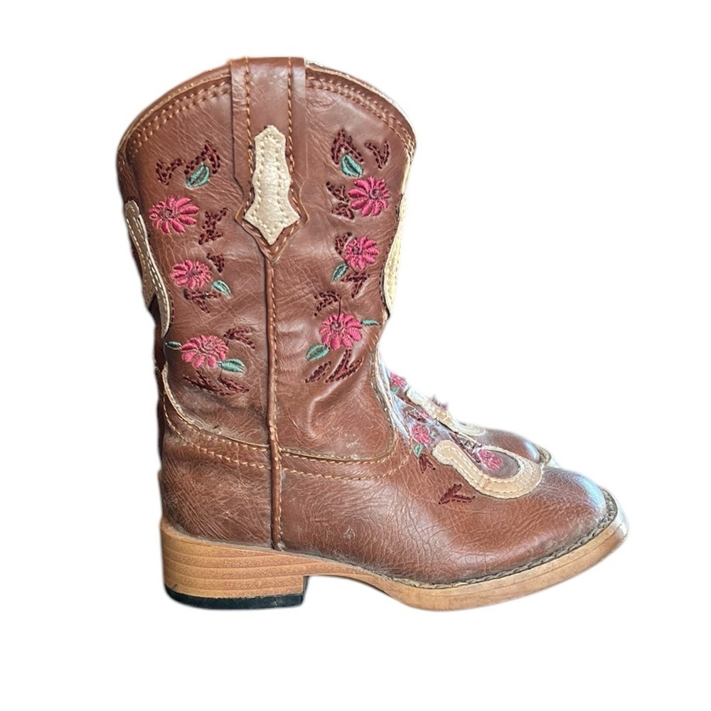 Roper Infant 5 Brown Cowgirl Boots Horseshoe Cowboy Boots Western Faux Leather
